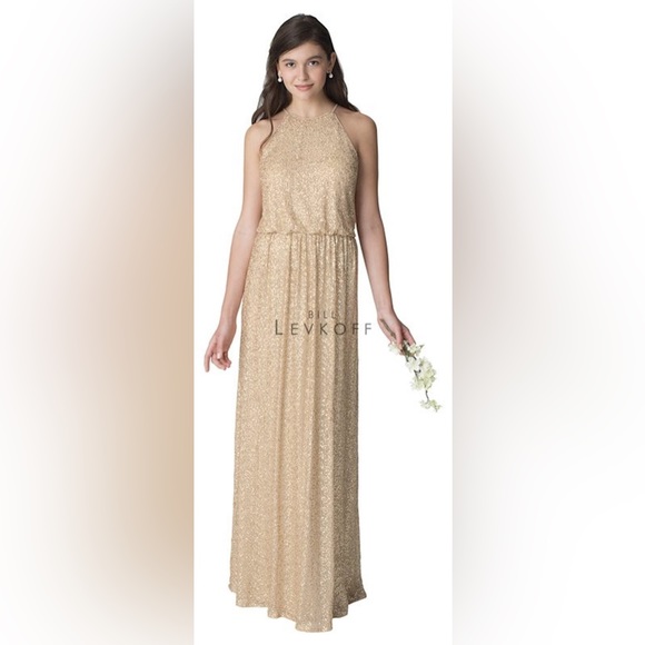 BILL LEVKOFF Sequin Net Gown Halter - Picture 3 of 11